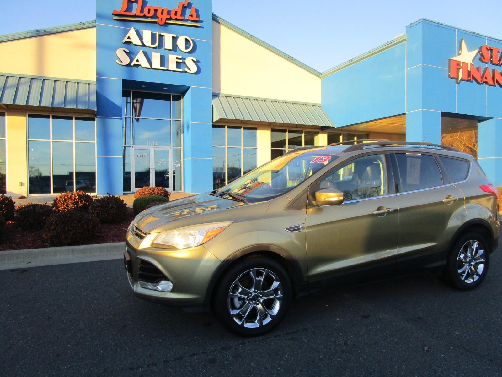 2013 Green /Black / Leather Ford Escape SEL FWD (1FMCU0HX4DU) with an 1.6L L4 DOHC 16V engine, 6-Speed Automatic transmission, located at 1814 Albert Pike Road, Hot Springs, AR, 71913, (501) 623-1717, 34.494228, -93.094070 - Photo #1