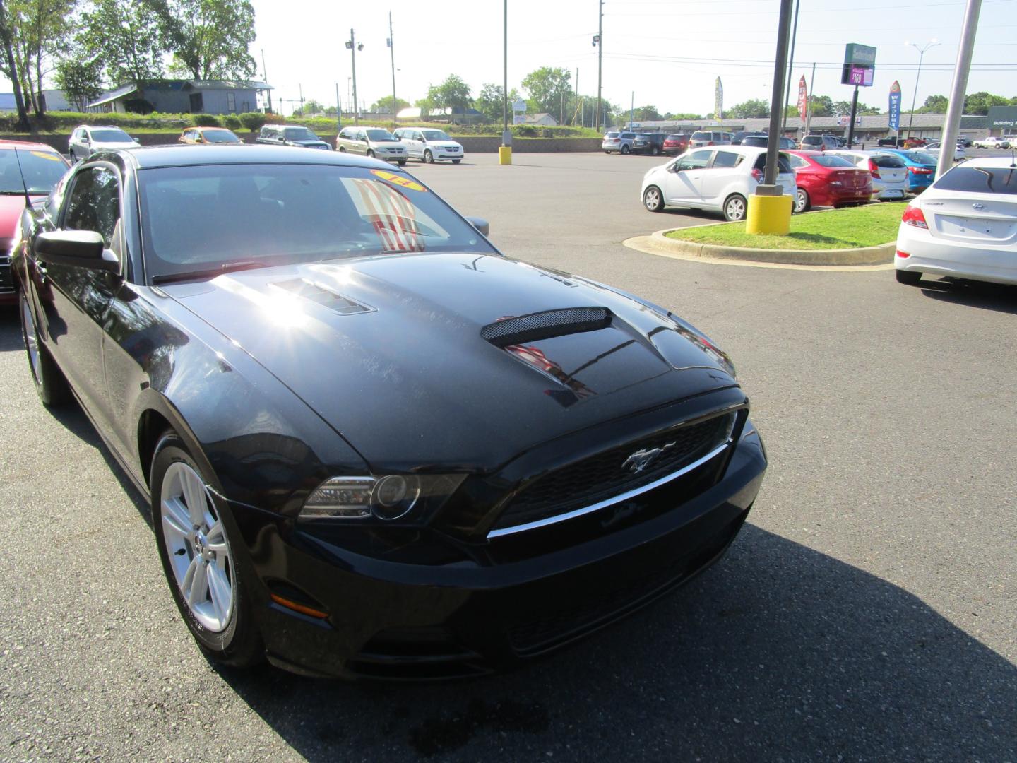 2014 BLACK /Black/Cloth Ford Mustang V6 Coupe (1ZVBP8AM3E5) with an 3.7L V6 DOHC 24V engine, 6 Speed Select Shift Auto transmission, located at 1814 Albert Pike Road, Hot Springs, AR, 71913, (501) 623-1717, 34.494228, -93.094070 - 2014 Mustang V6 Coupe 4-Passenger Sports Car 3.7L 4V TI-VCT V6 6 Speed Select Shift Auto Exterior Features: Hid Projector Headlamps. LED Sequential Taillamps. Rear Quarter Mounted Antenna. Rear Window Defroster. Stainless Steel Dual Exhaust. Variable Interval Wipers. Interior Features: Clot - Photo#2