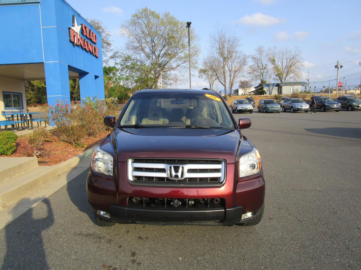 2008 Dark Cherry Pearl /Saddle Honda Pilot EX 2WD (5FNYF28408B) with an 3.5L V6 SOHC 24V engine, 5-Speed Automatic Overdrive transmission, located at 1814 Albert Pike Road, Hot Springs, AR, 71913, (501) 623-1717, 34.494228, -93.094070 - 2008 Honda Pilot EX 4 Door SUV. 3.5L V6 F SOHC 24V Gasoline. Front Wheel Drive. 3rd Row Seating. - Photo#1