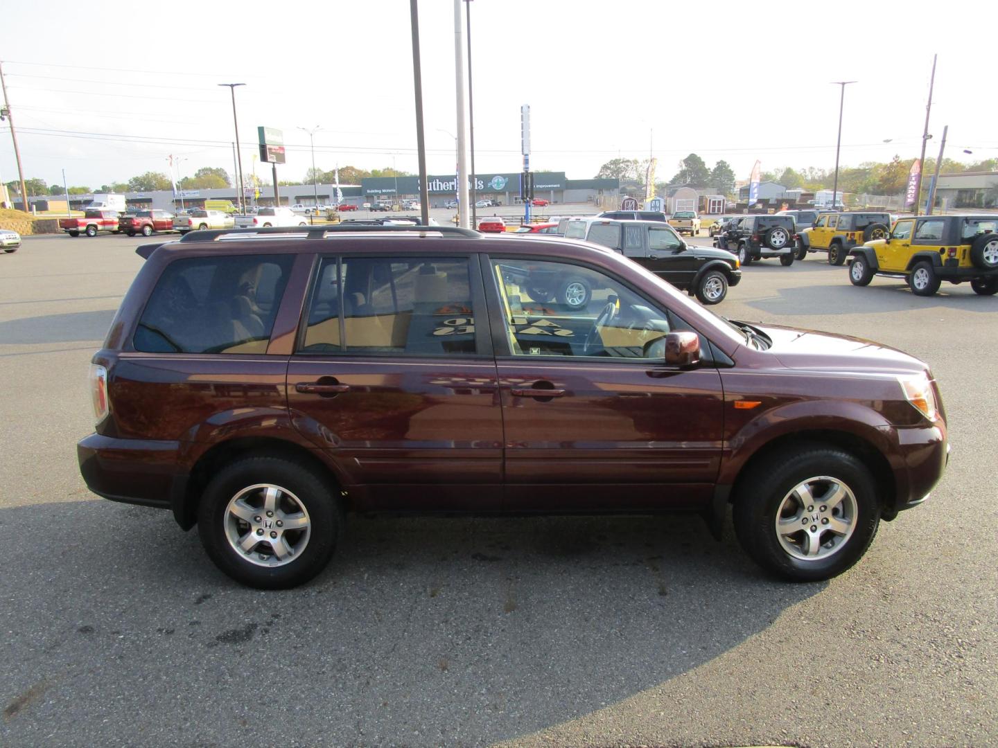2008 Dark Cherry Pearl /Saddle Honda Pilot EX 2WD (5FNYF28408B) with an 3.5L V6 SOHC 24V engine, 5-Speed Automatic Overdrive transmission, located at 1814 Albert Pike Road, Hot Springs, AR, 71913, (501) 623-1717, 34.494228, -93.094070 - 2008 Honda Pilot EX 4 Door SUV. 3.5L V6 F SOHC 24V Gasoline. Front Wheel Drive. 3rd Row Seating. - Photo#2
